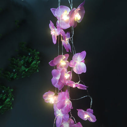 Artificial Butterfly Orchid Garland LED Light String 6.4FT 20LEDS