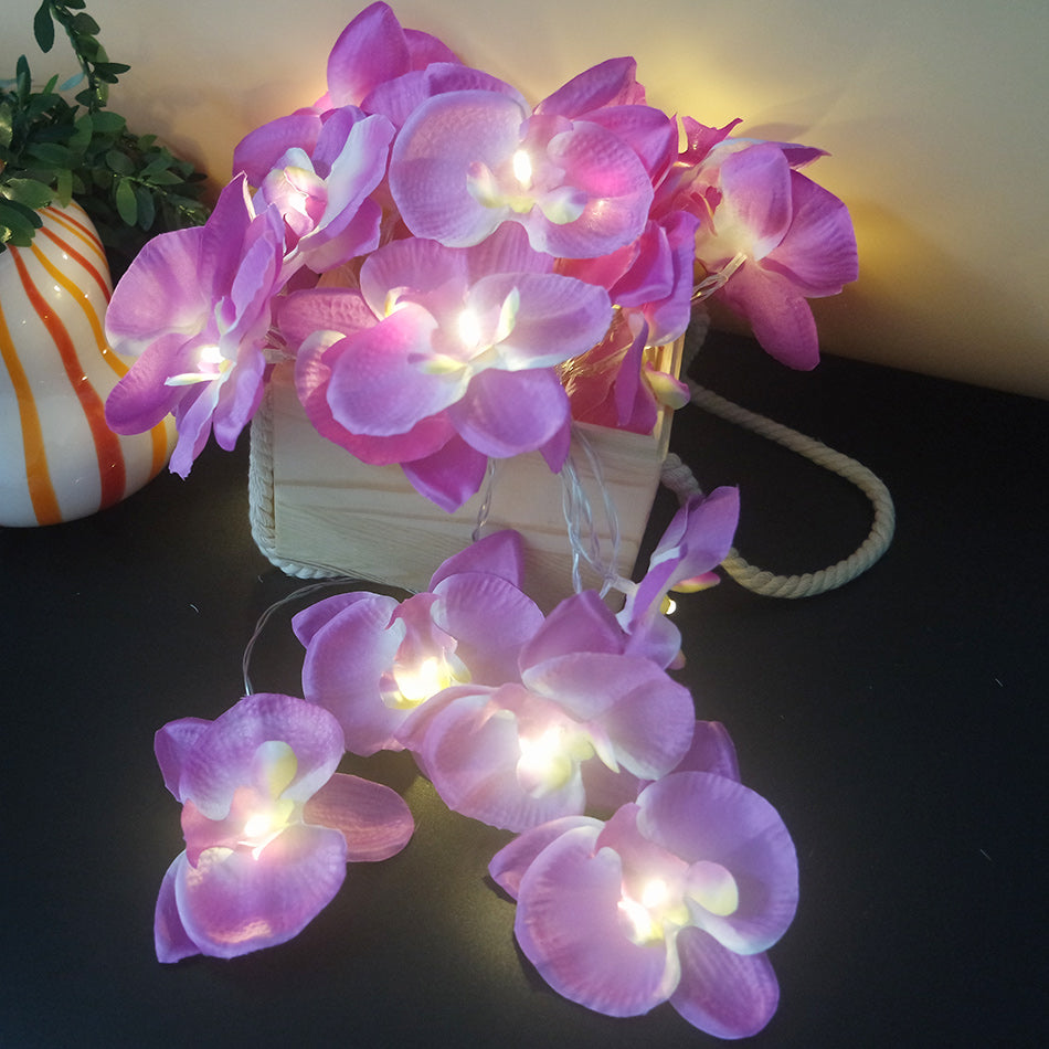 Artificial Butterfly Orchid Garland LED Light String 6.4FT 20LEDS
