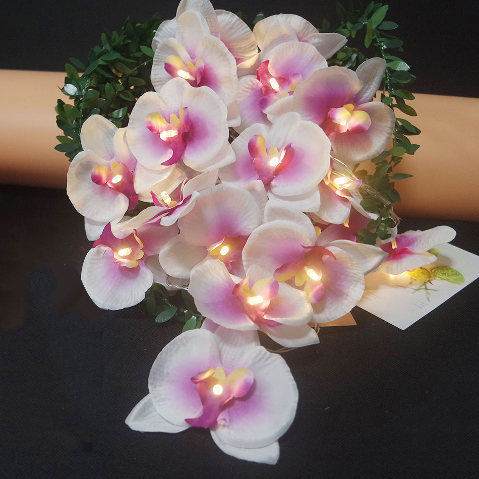 Artificial Butterfly Orchid Garland LED Light String 6.4FT 20LEDS