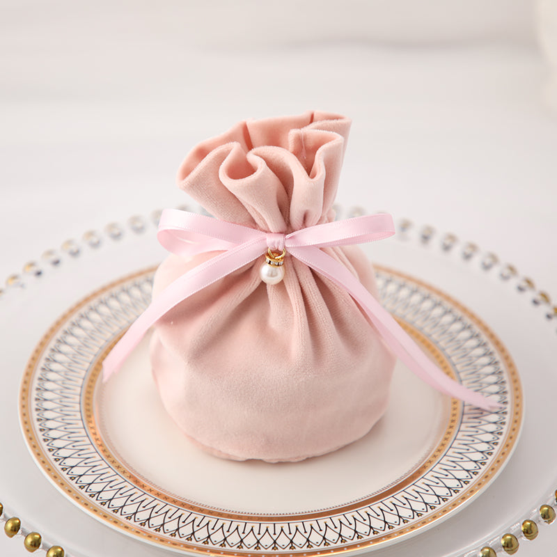 Velvet Drawstring Round Gift Bag Pack 20 (10.5x10.5x14cm)