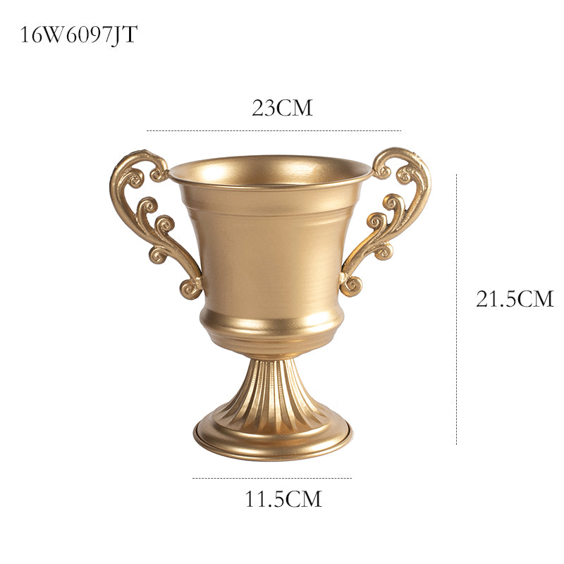 Gold Vintage Iron Compote Vase Floral Design Container