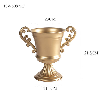 Gold Vintage Iron Compote Vase Floral Design Container