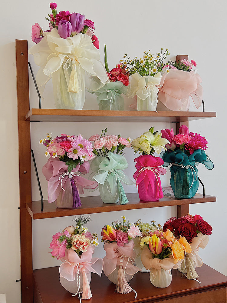 Vase Flower Potted Gift Wrapping Organza Fabric Pack 5