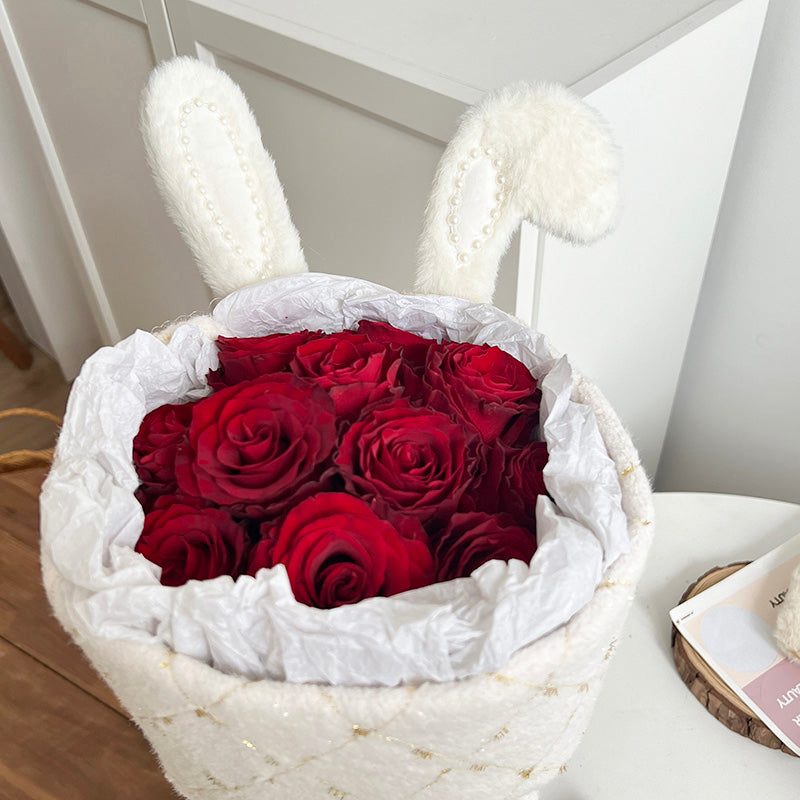 Plush Rabbit Ear with Pearls for Flower Packaging