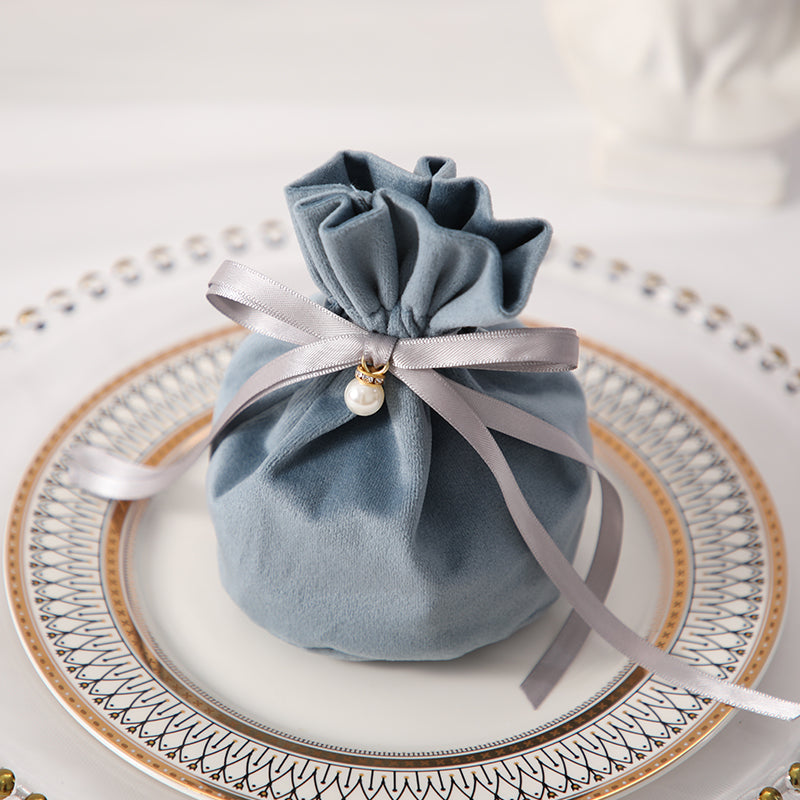 Velvet Drawstring Round Gift Bag Pack 20 (10.5x10.5x14cm)