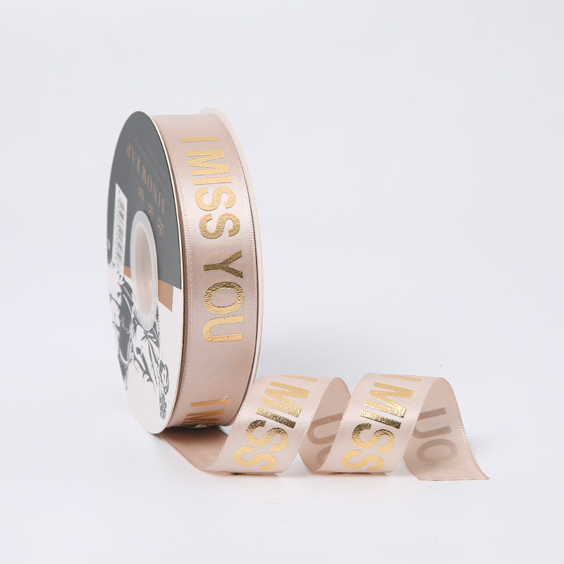 Golden I MISS YOU Satin Ribbon (25mmx35Yd)