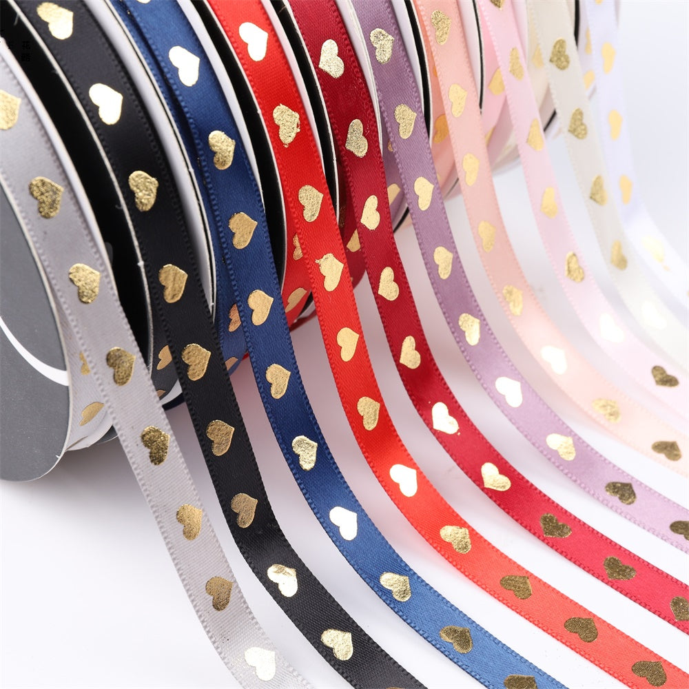 Golden Heart Printing Gift Ribbon (2.5cmx40Yd)