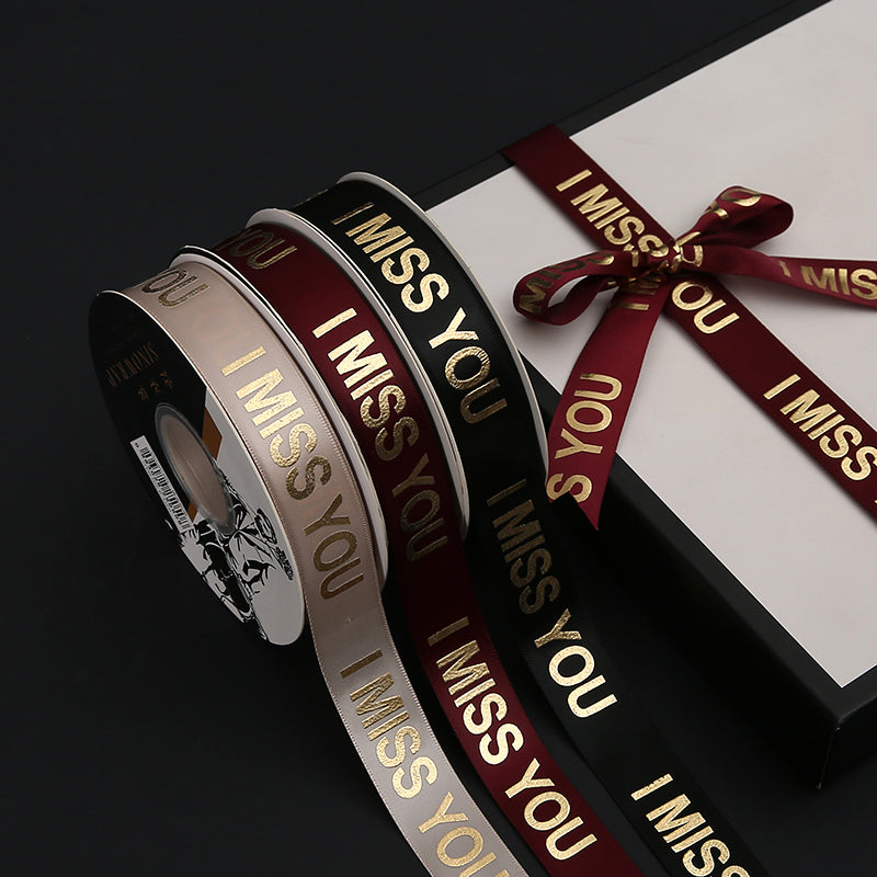 Golden I MISS YOU Satin Ribbon (25mmx35Yd)