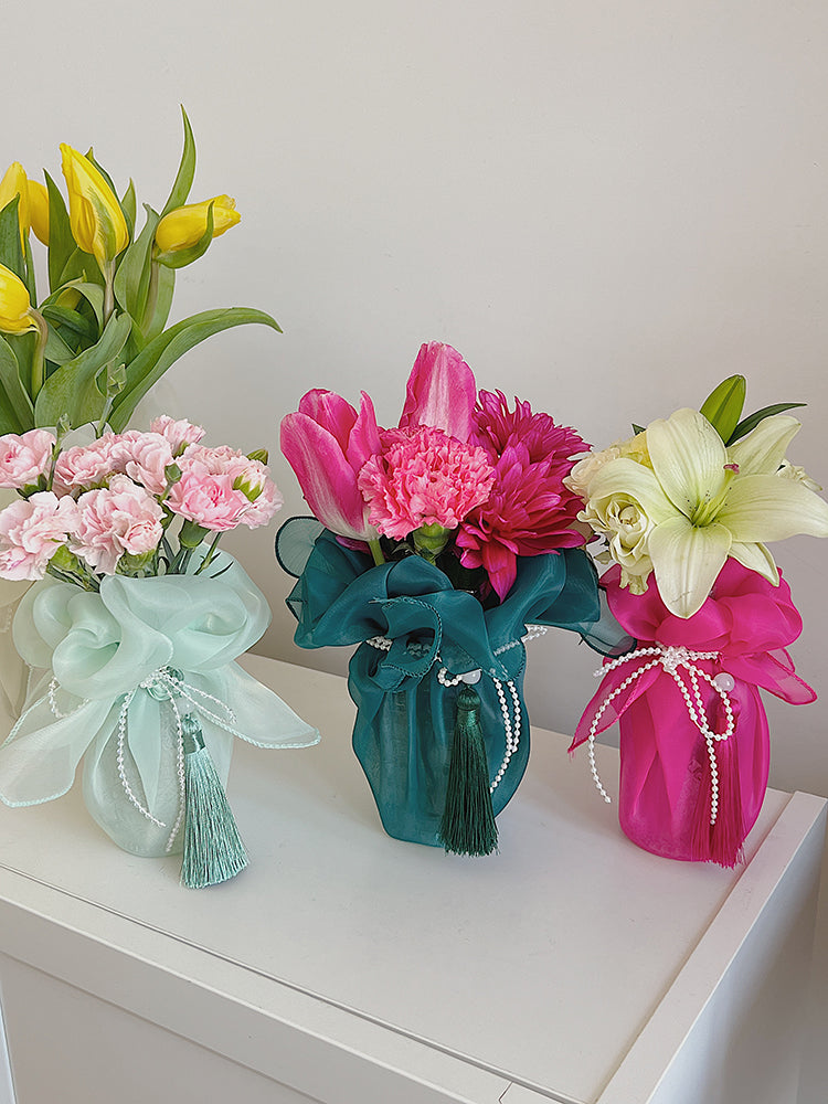 Vase Flower Potted Gift Wrapping Organza Fabric Pack 5