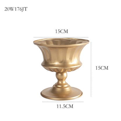 Gold Vintage Iron Compote Vase Floral Design Container