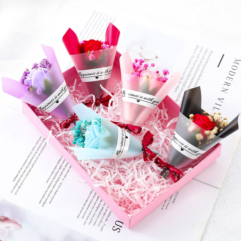Set of 4 Dried Flowers Soap Rose Mini Bouquet Thank You Gift