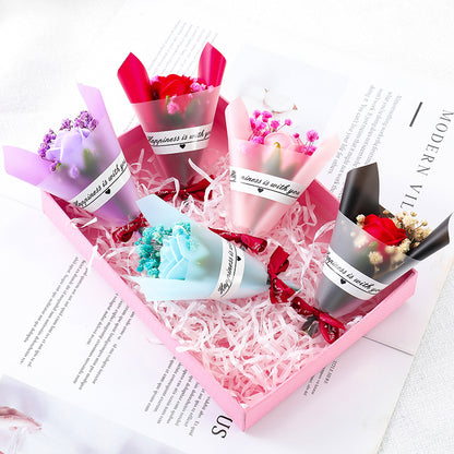 Set of 4 Dried Flowers Soap Rose Mini Bouquet Thank You Gift