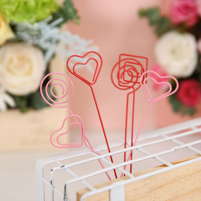 Heart Flower Card Holder Stick Metal Wrapping Supplies Bouquet