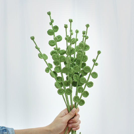 Set of 10 Finished Crochet Eucalyptus Branches Handmade Artificial Greenery Foliage