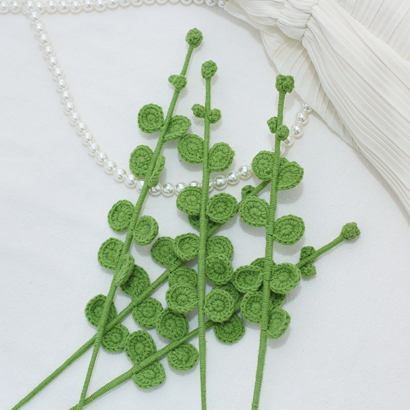 Set of 10 Finished Crochet Eucalyptus Branches Handmade Artificial Greenery Foliage