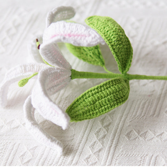 Set of 3 Pieces Finished Crochet Lily Branch Artificial Flowers Yarn Knitting Flower
