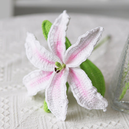 Set of 3 Pieces Finished Crochet Lily Branch Artificial Flowers Yarn Knitting Flower