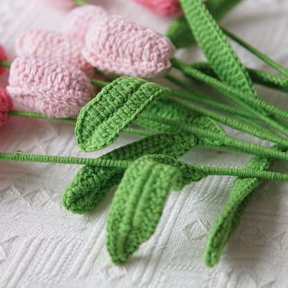 Set of 5 Cotton Yarn Crochet Finished Tulips Artificial Flower Branches