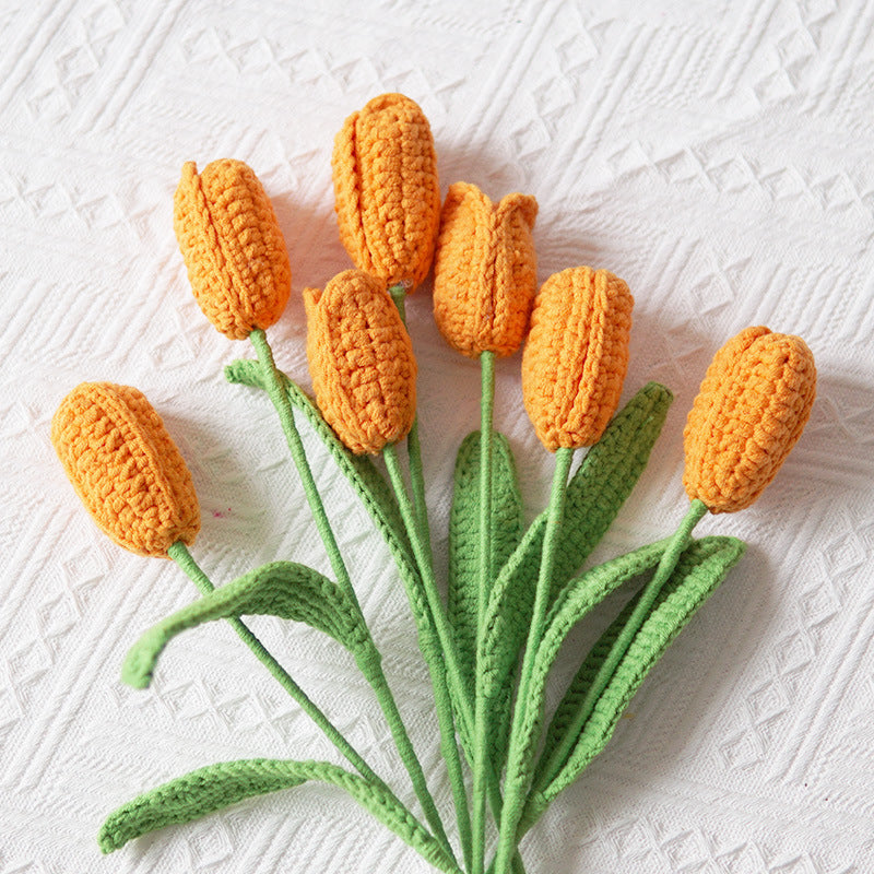 Set of 5 Cotton Yarn Crochet Finished Tulips Artificial Flower Branches