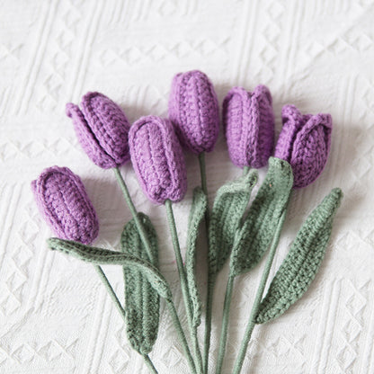 Set of 5 Cotton Yarn Crochet Finished Tulips Artificial Flower Branches