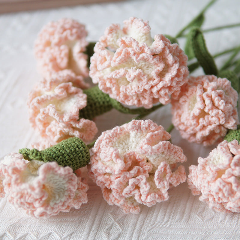 Set of 5 Cotton Yarn Crochet Finished Carnation Artificial Flowers Home Decor