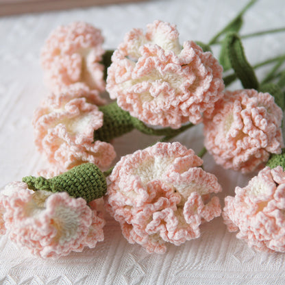 Set of 5 Cotton Yarn Crochet Finished Carnation Artificial Flowers Home Decor