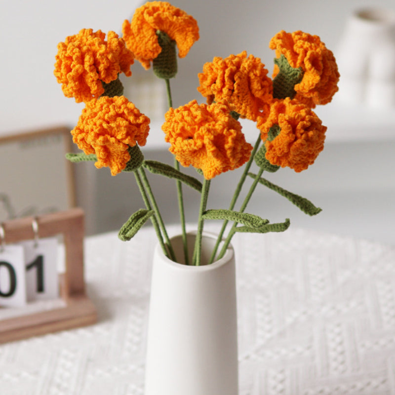 Set of 5 Cotton Yarn Crochet Finished Carnation Artificial Flowers Home Decor