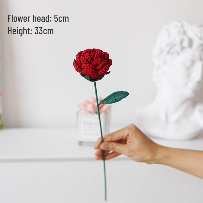 Set of 5pcs Finished Crocheted Gradient Rose Handmade Artificial Flower Branch
