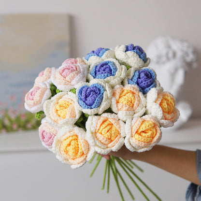 Set of 5pcs Finished Crocheted Gradient Rose Handmade Artificial Flower Branch
