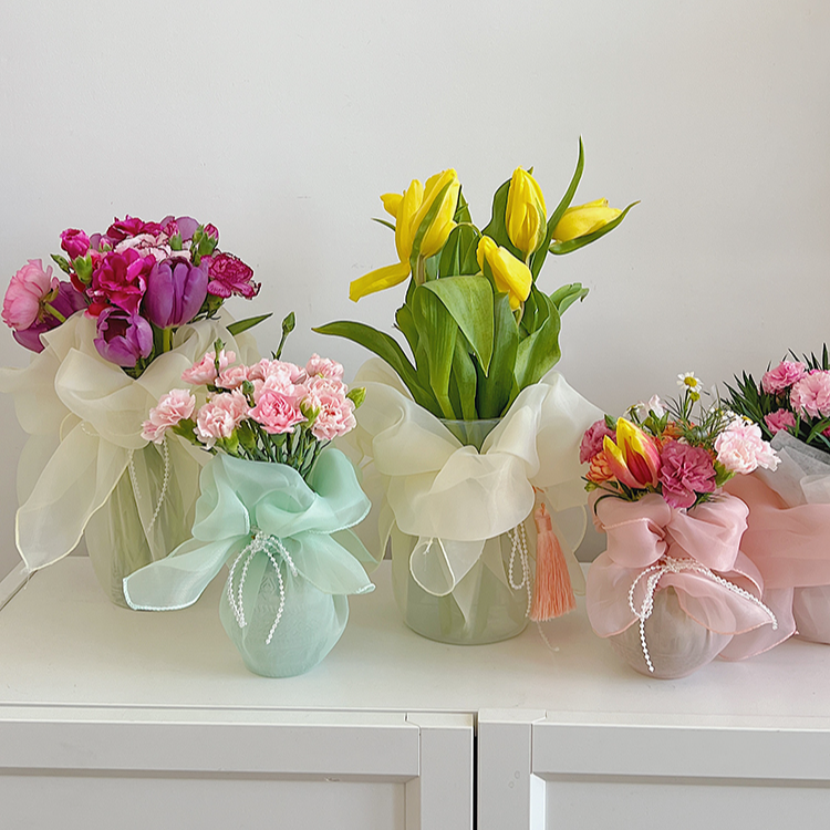 Vase Flower Potted Gift Wrapping Organza Fabric Pack 5