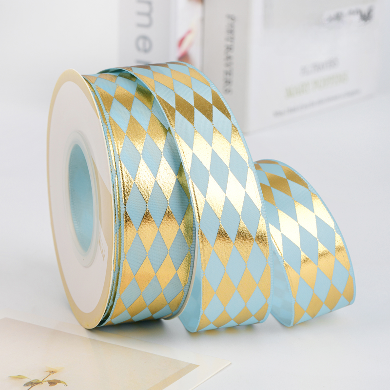 Golden Diamond Printing Satin Ribbon (2.5cmx22Yd)