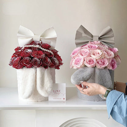 5pcs Bunny Ears Velvet Fabric Bouquet Packing Cloth