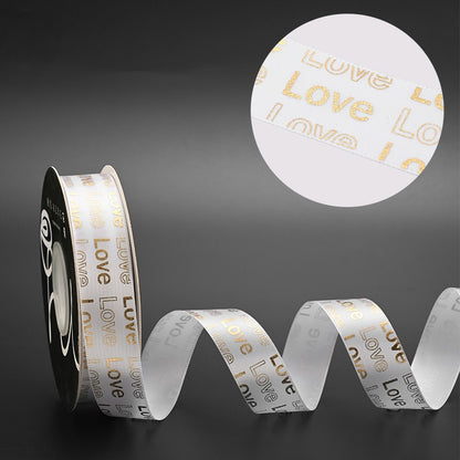 LOVE Printed Gold Satin Ribbon (25mmx40Yd)