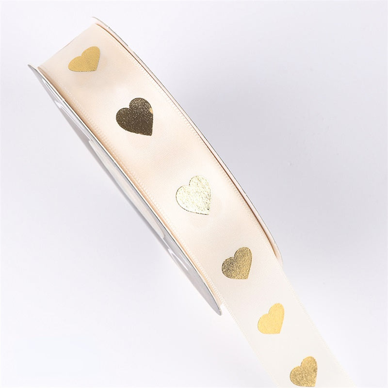 Golden Heart Printing Gift Ribbon (2.5cmx40Yd)