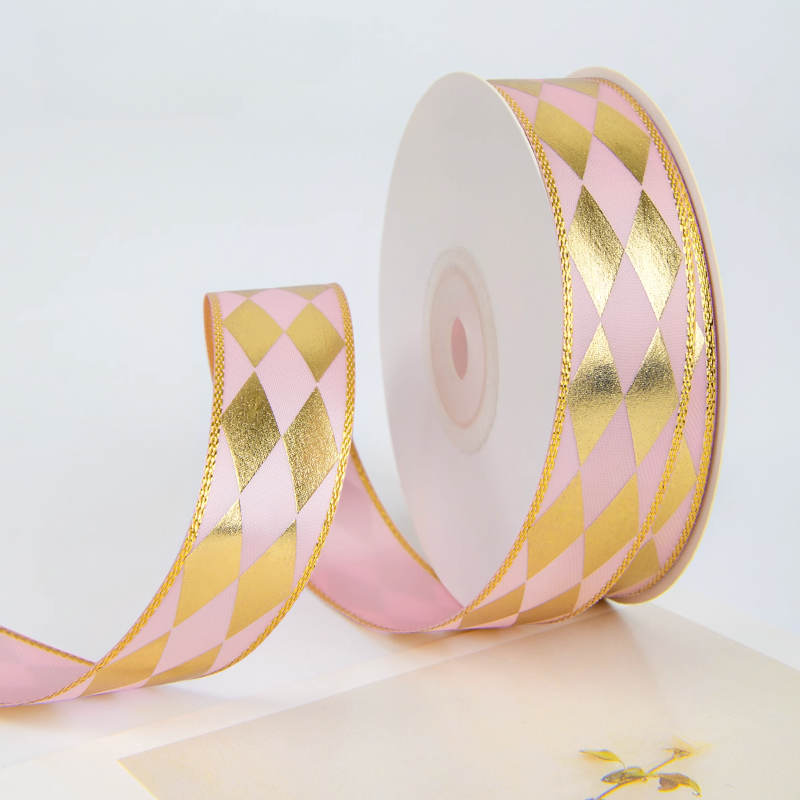 Golden Diamond Printing Satin Ribbon (2.5cmx22Yd)