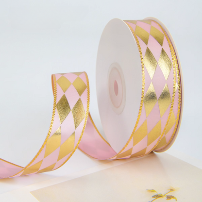 Golden Diamond Printing Satin Ribbon (2.5cmx22Yd)