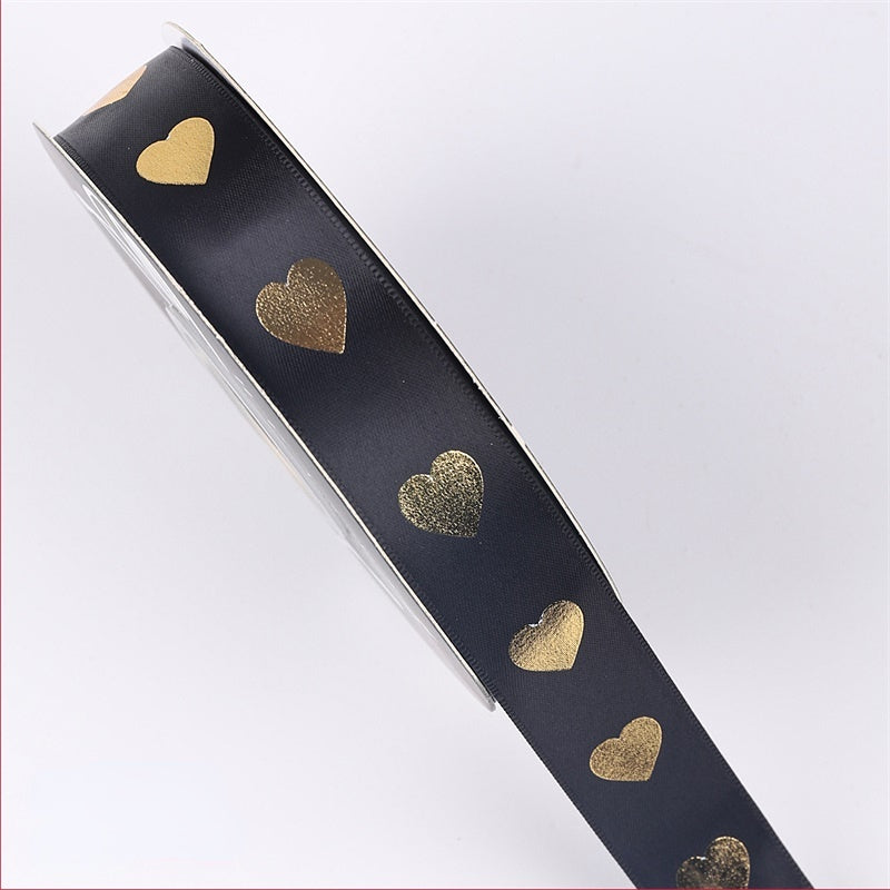 Golden Heart Printing Gift Ribbon (2.5cmx40Yd)
