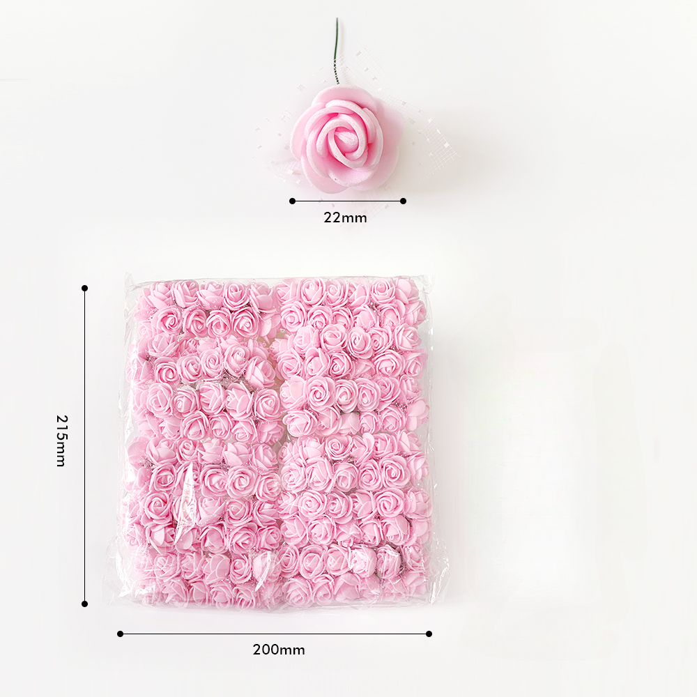 144pcs 2cm Artificial Mini Foam Rose Heads with Tulle