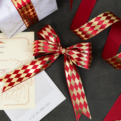 Golden Diamond Printing Satin Ribbon (2.5cmx22Yd)