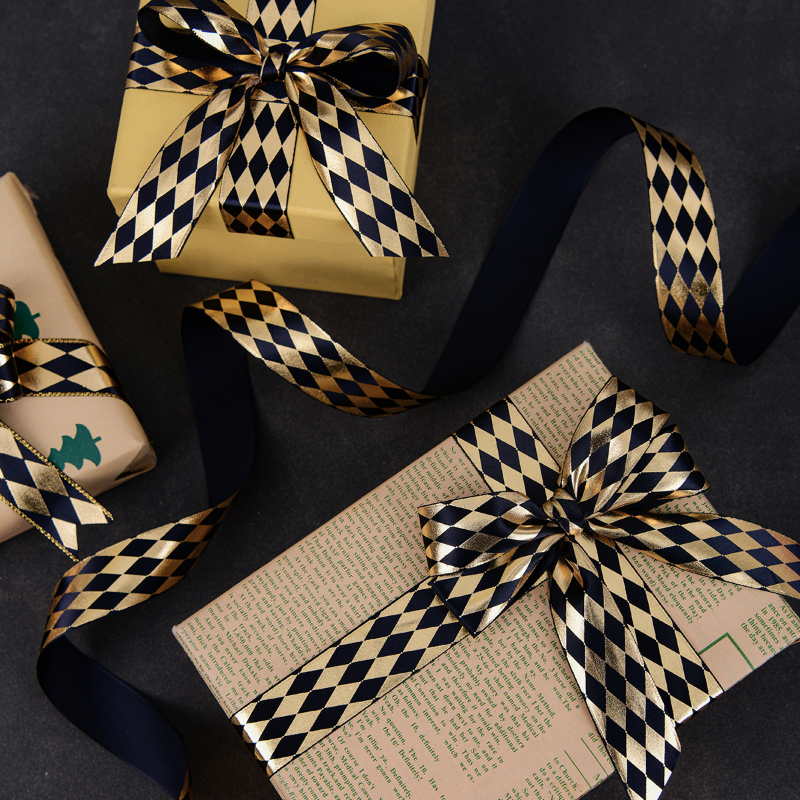 Golden Diamond Printing Satin Ribbon (2.5cmx22Yd)
