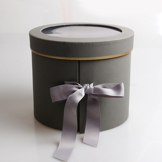 Black Round Floral Hat Box with Gold Accent