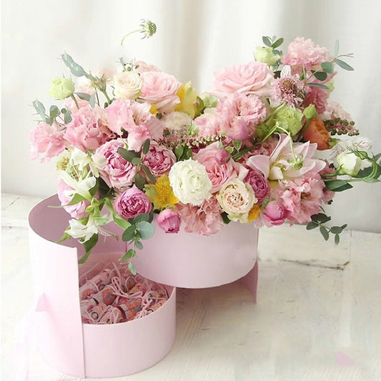 Double Layer Round Flower Hat Boxes with Ribbon
