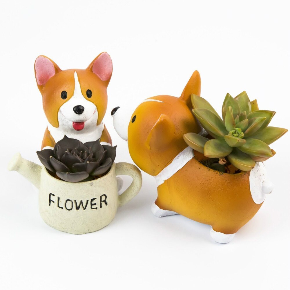 corgi plant pot SUN-E Lovely Corgi Dog Shaped Plant Decor Succulent Plants Decorative Flower Pot 2 in Set Idea