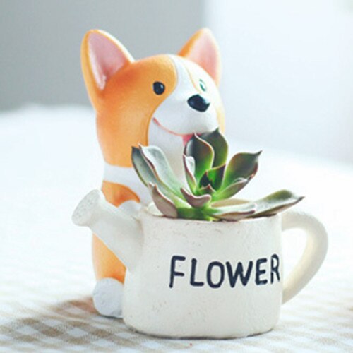 corgi plant pot SUN-E Lovely Corgi Dog Shaped Plant Decor Succulent Plants Decorative Flower Pot 2 in Set Idea