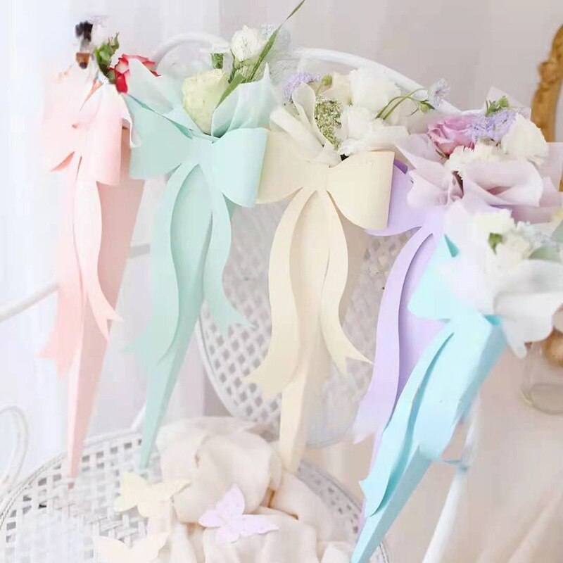 Cheers US 5Pcs Flower Sleeve Floral Bouquet Packaging Bags Bowknot