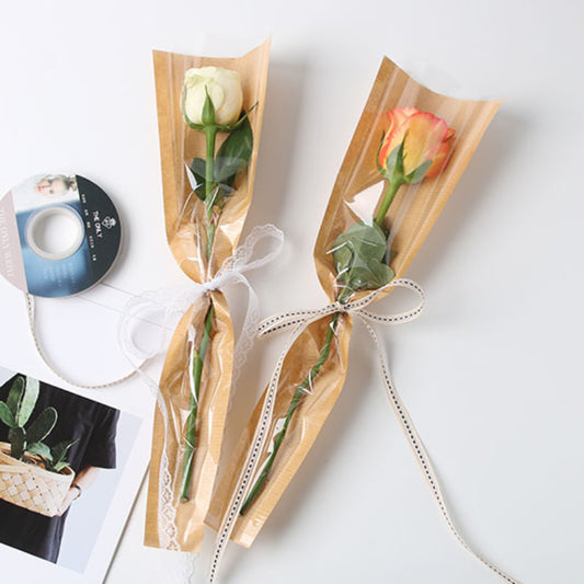Clear-front Kraft Paper Flower Sleeves Pack 100
