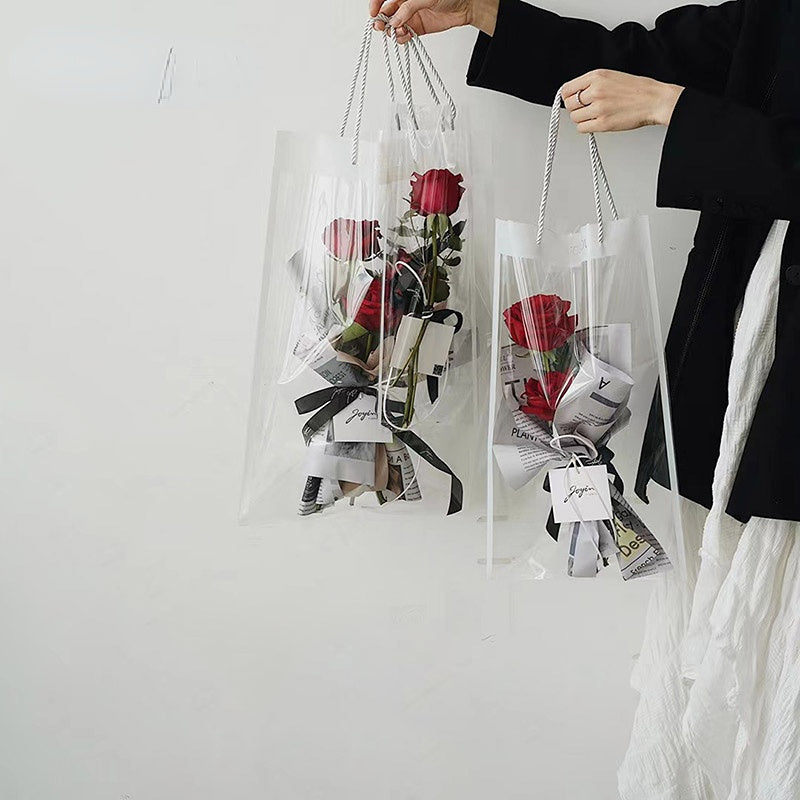 Bbj Wraps BBC Clear Flower Bouquet Bags with Handle Florist Shop Packaging Supplies, 5 Pcs (4.7 * 9.5 * 10.2 inch)