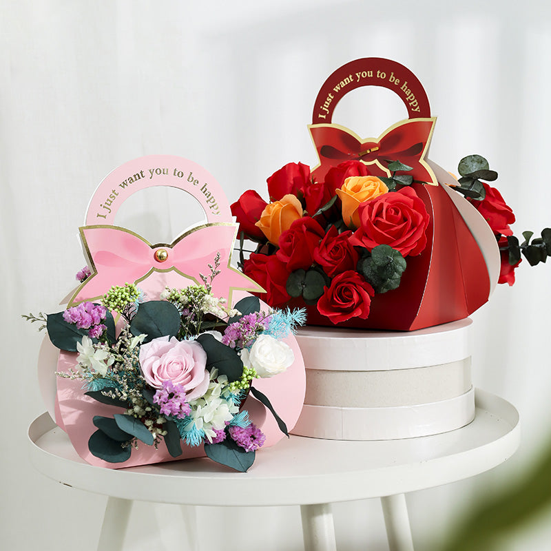 4pcs Flower Paper Gift Box Waterproof Bouquet Gift Box with Handles for  Arrangements Mother's Day Gift Black 4PCS 