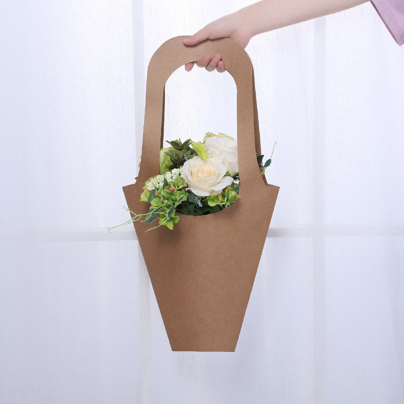 Teling 12 Pcs Kraft Flower Gift Bags Bouquet Paper Bags with Handle  Waterproof Bouquet Gift Box Empty Bouquet Bags for Flowers Rectangle  Packaging